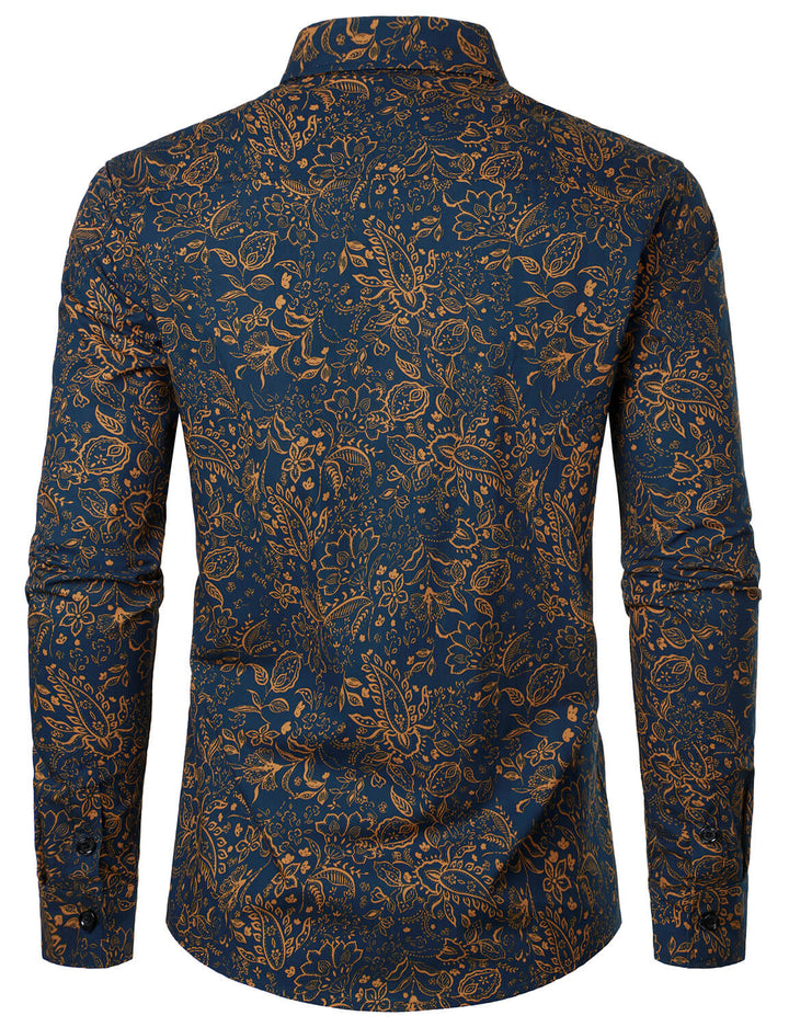 Chemise décontractée à manches longues en coton à imprimé cachemire pour homme