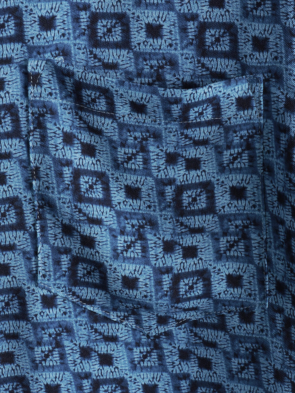 Chemise Homme Manches Courtes Bohème à Imprimé Géométrique Bleue