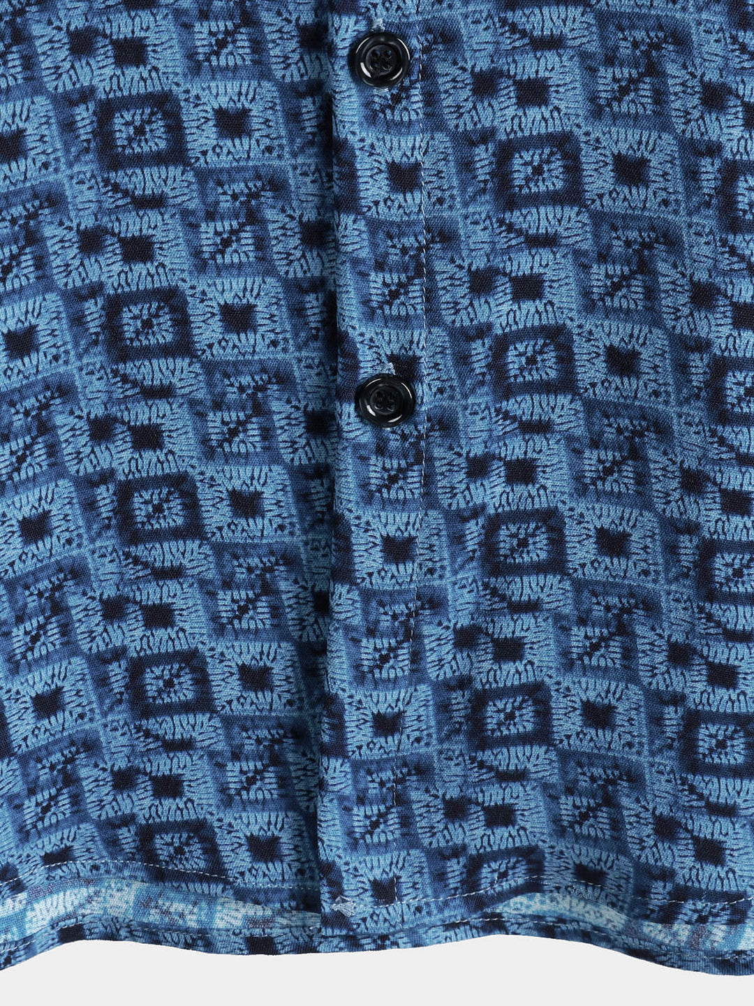 Chemise Homme Manches Courtes Bohème à Imprimé Géométrique Bleue