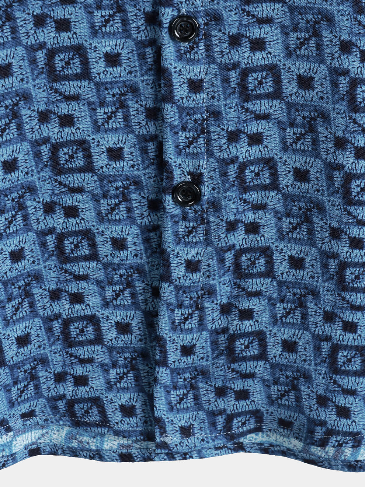 Chemise Homme Manches Courtes Bohème à Imprimé Géométrique Bleue