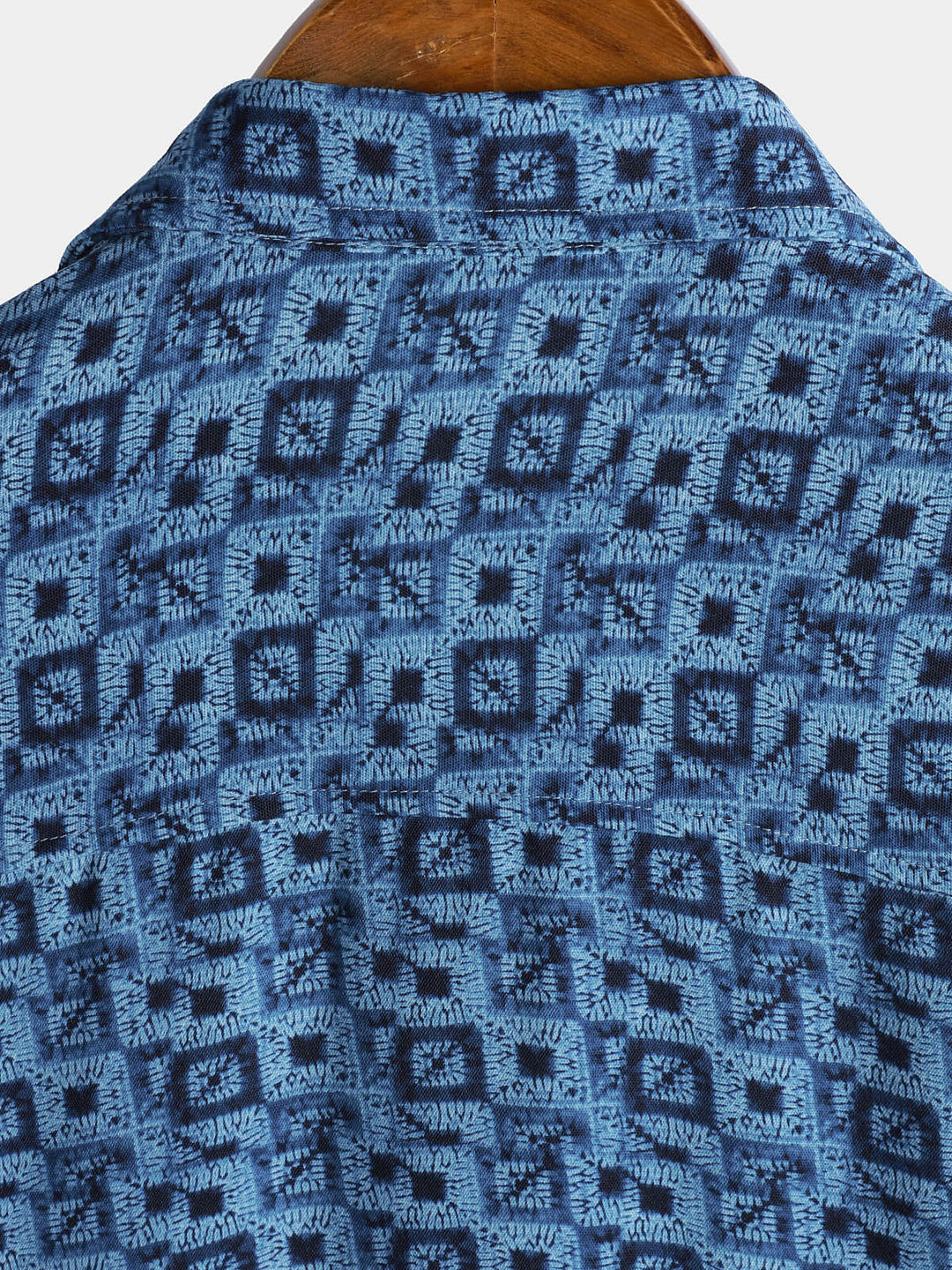Chemise Homme Manches Courtes Bohème à Imprimé Géométrique Bleue