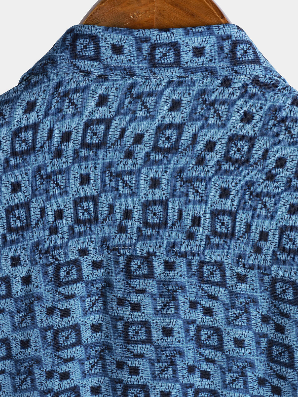 Chemise Homme Manches Courtes Bohème à Imprimé Géométrique Bleue