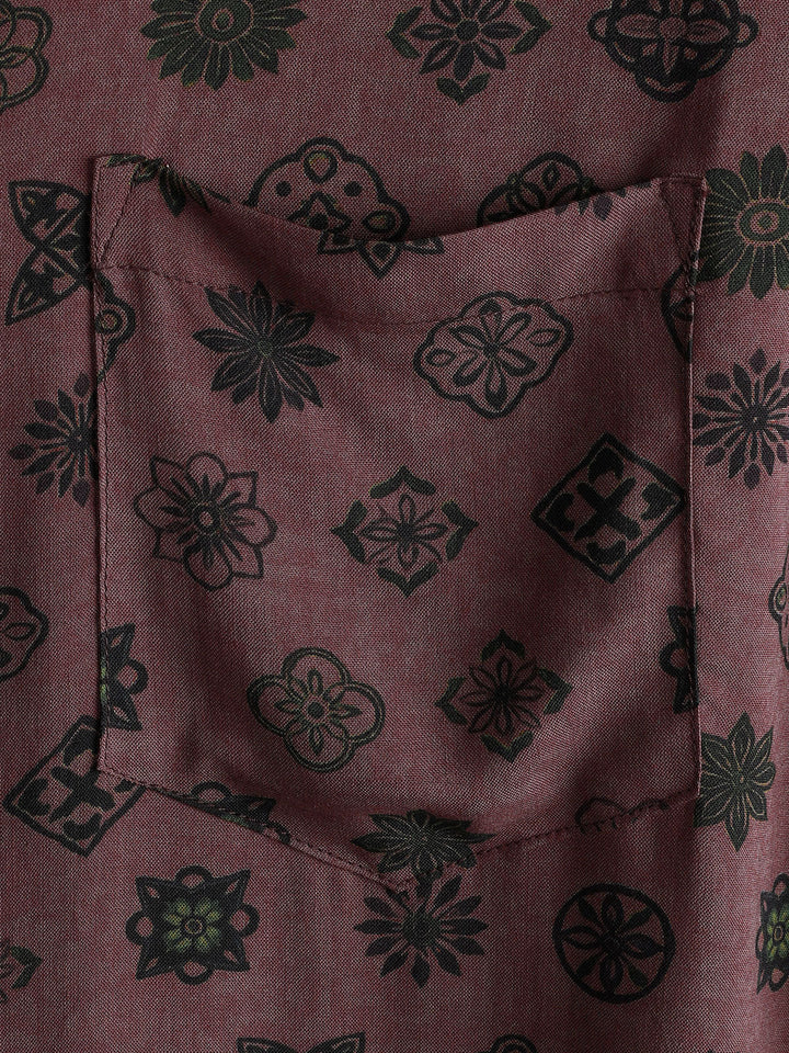 Chemise Homme Classique Rétro à Motif Géométrique Manches Courtes