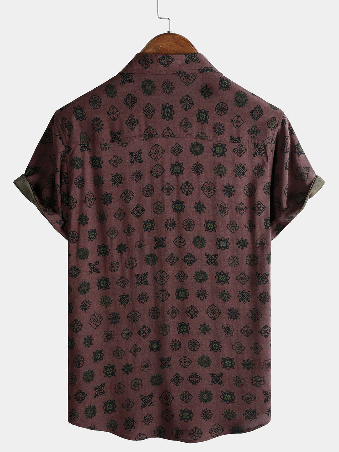 Chemise Homme Classique Rétro à Motif Géométrique Manches Courtes