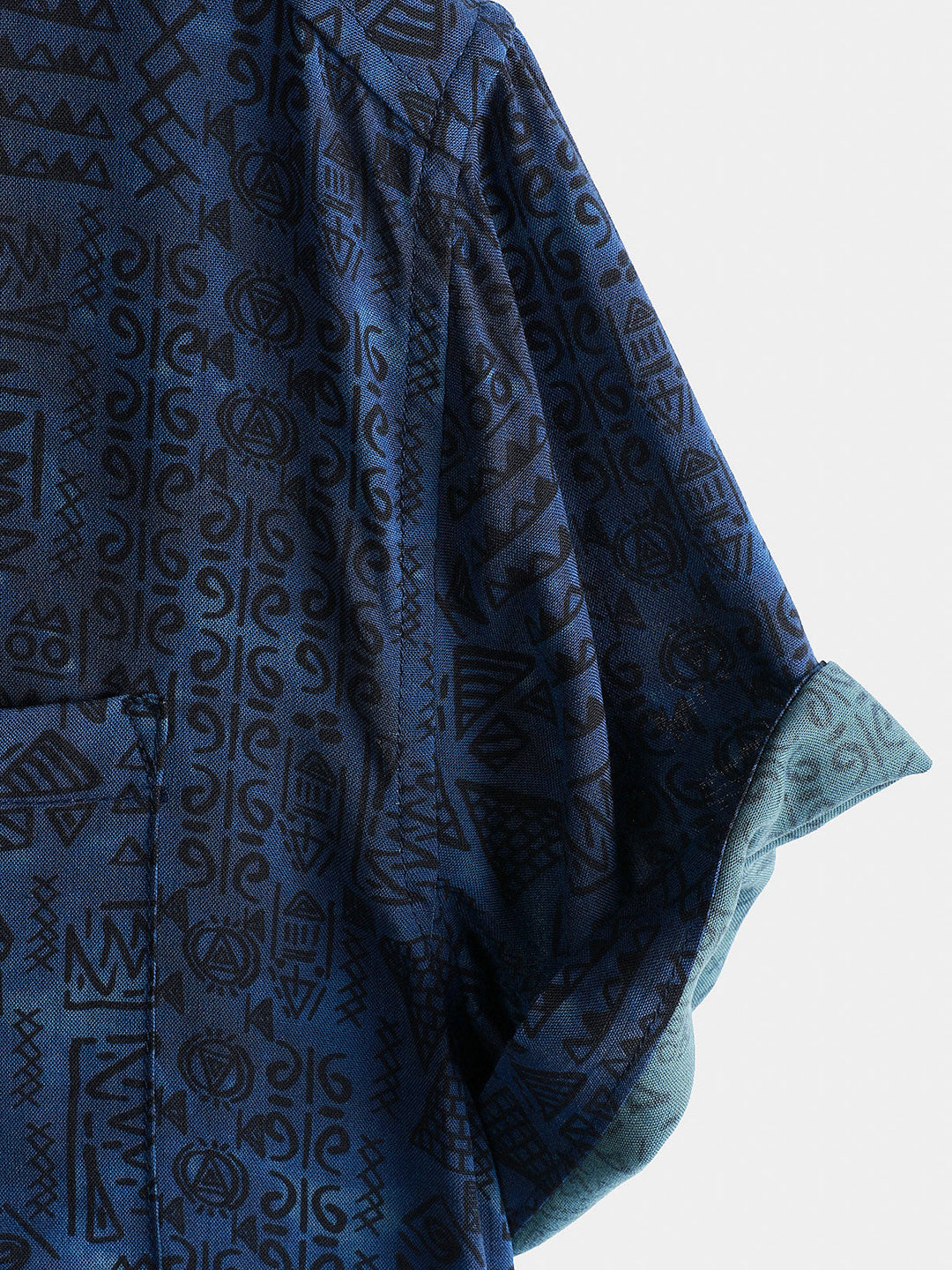 Chemise homme manches courtes imprimé tribal géométrique bleu marine en rayon
