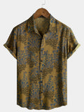 Chemise Homme Bohème à Manches Courtes Légère et Respirante Imprimé Vigne et Fleurs