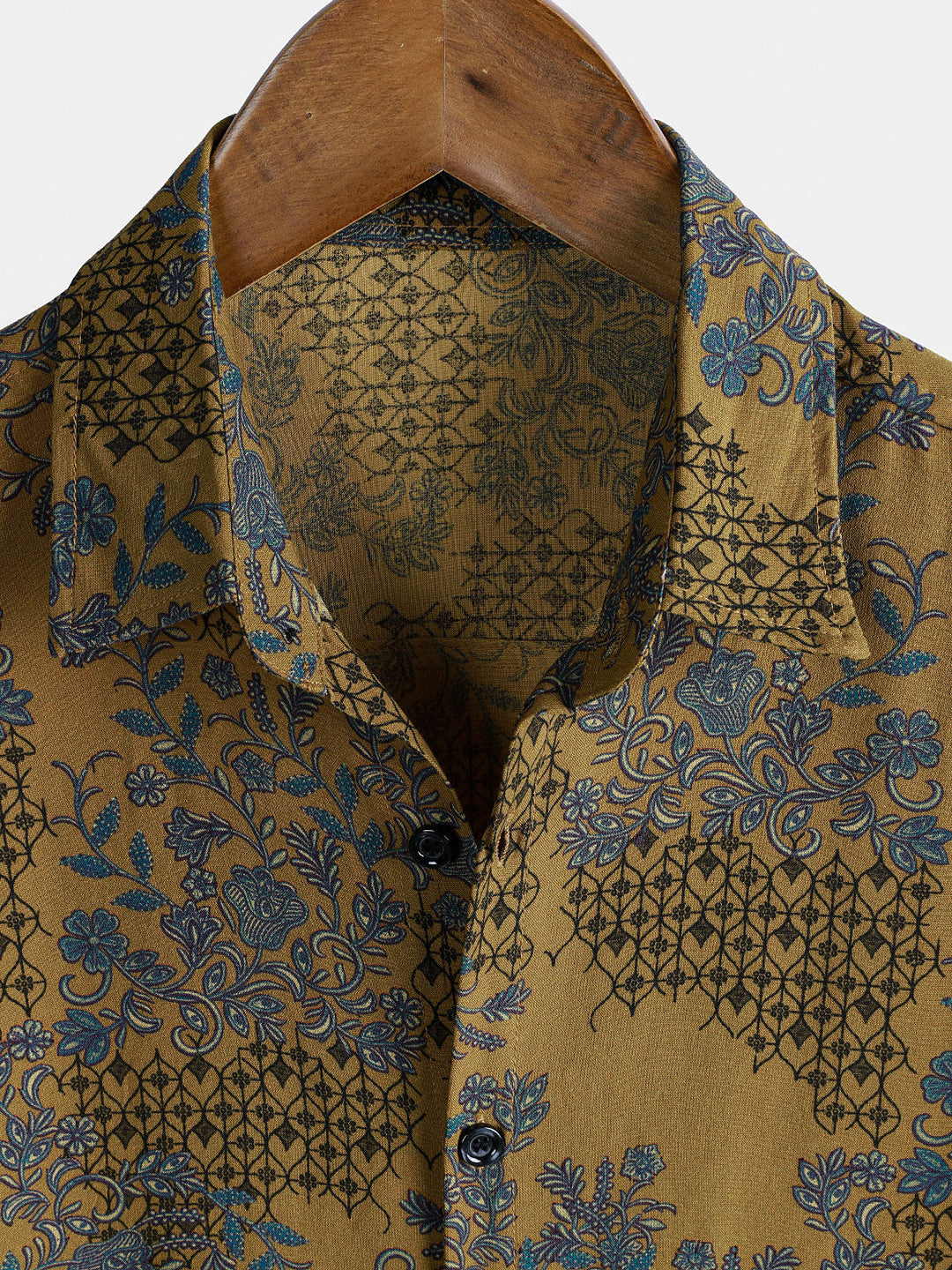 Chemise Homme Bohème à Manches Courtes Légère et Respirante Imprimé Vigne et Fleurs
