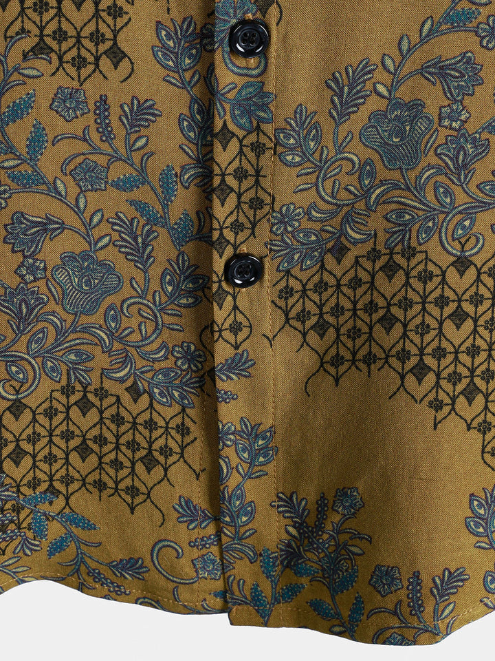 Chemise Homme Bohème à Manches Courtes Légère et Respirante Imprimé Vigne et Fleurs