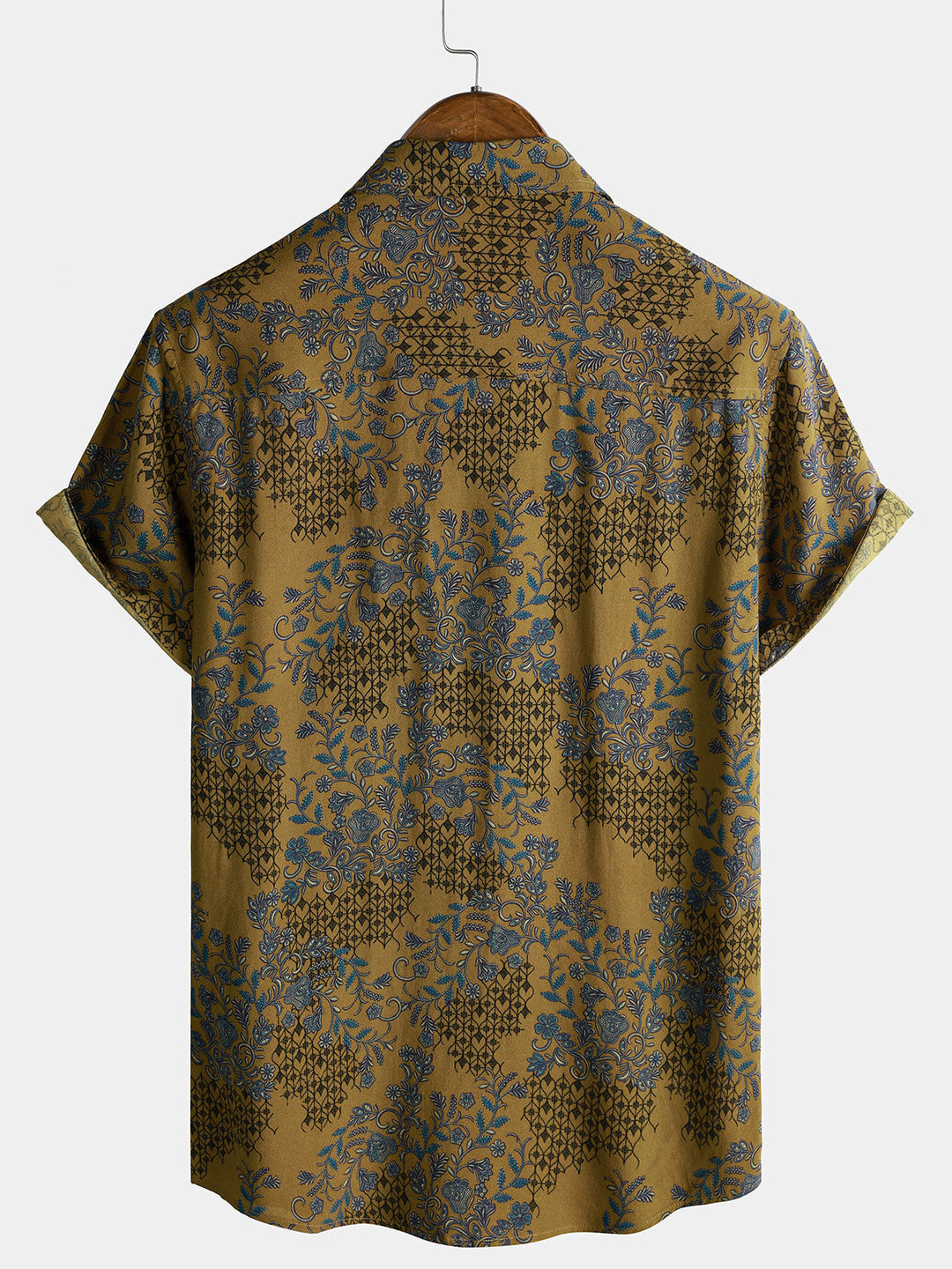Chemise Homme Bohème à Manches Courtes Légère et Respirante Imprimé Vigne et Fleurs