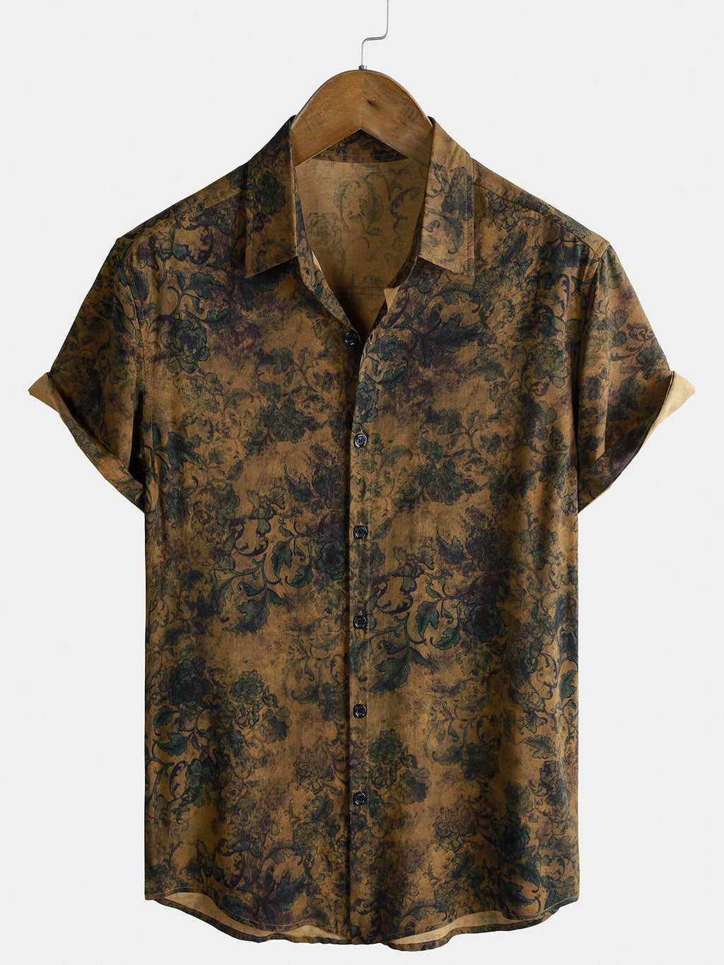 Chemise Homme Bohème Vintage à Manches Courtes Imprimé Botanique Île et Vacances Légère et Respirante