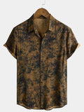 Chemise Homme Bohème Vintage à Manches Courtes Imprimé Botanique Île et Vacances Légère et Respirante