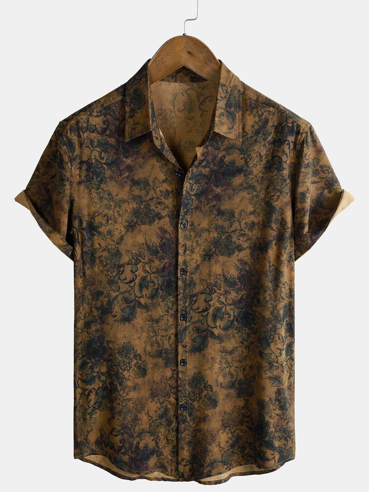 Chemise Homme Bohème Vintage à Manches Courtes Imprimé Botanique Île et Vacances Légère et Respirante