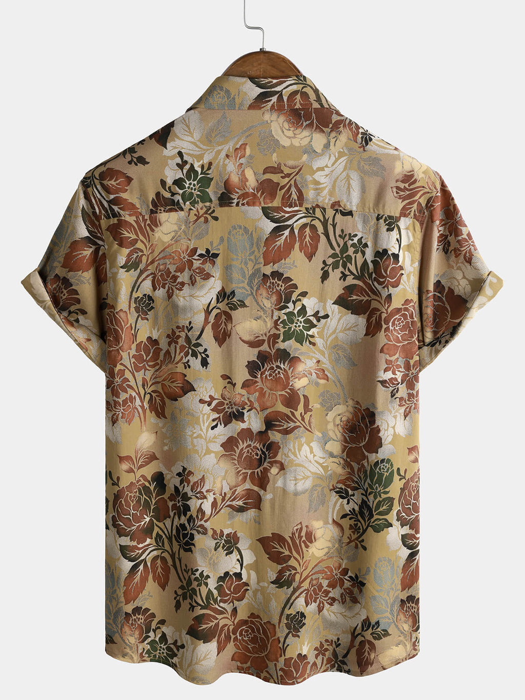 Chemise Homme Décontractée Vintage à Manches Courtes en Rayonne avec Imprimé Roses