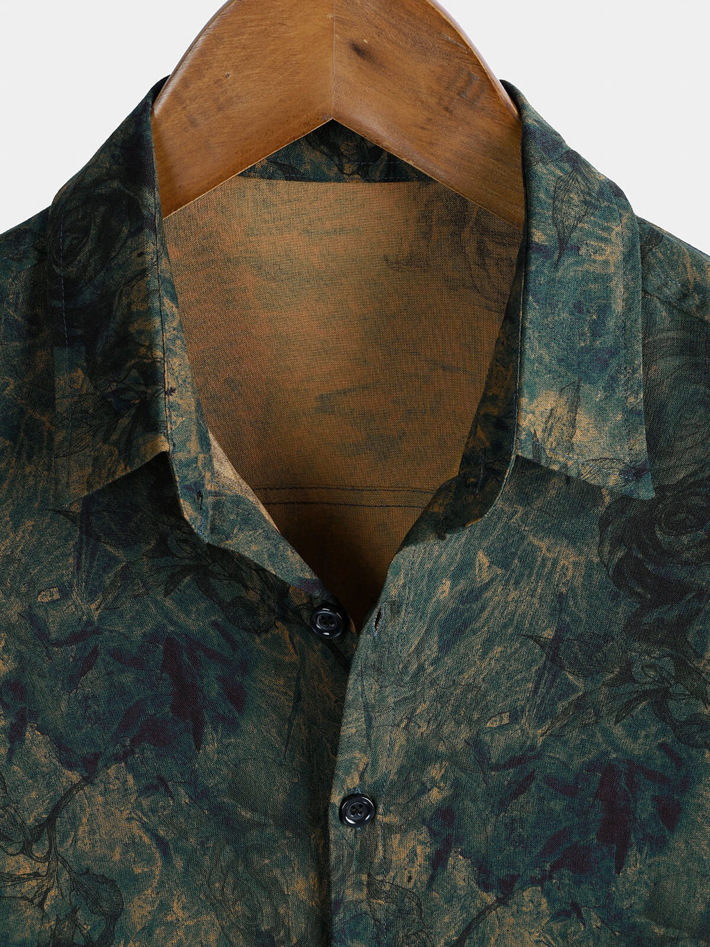 Chemise Homme Rayonne Verte Imprimé Roses Vintage Manches Courtes