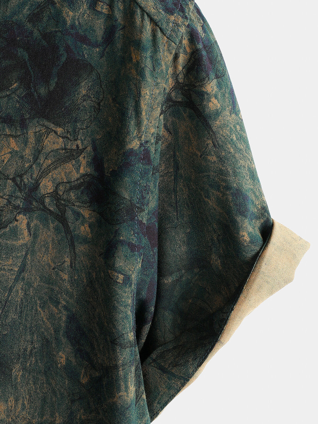 Chemise Homme Rayonne Verte Imprimé Roses Vintage Manches Courtes
