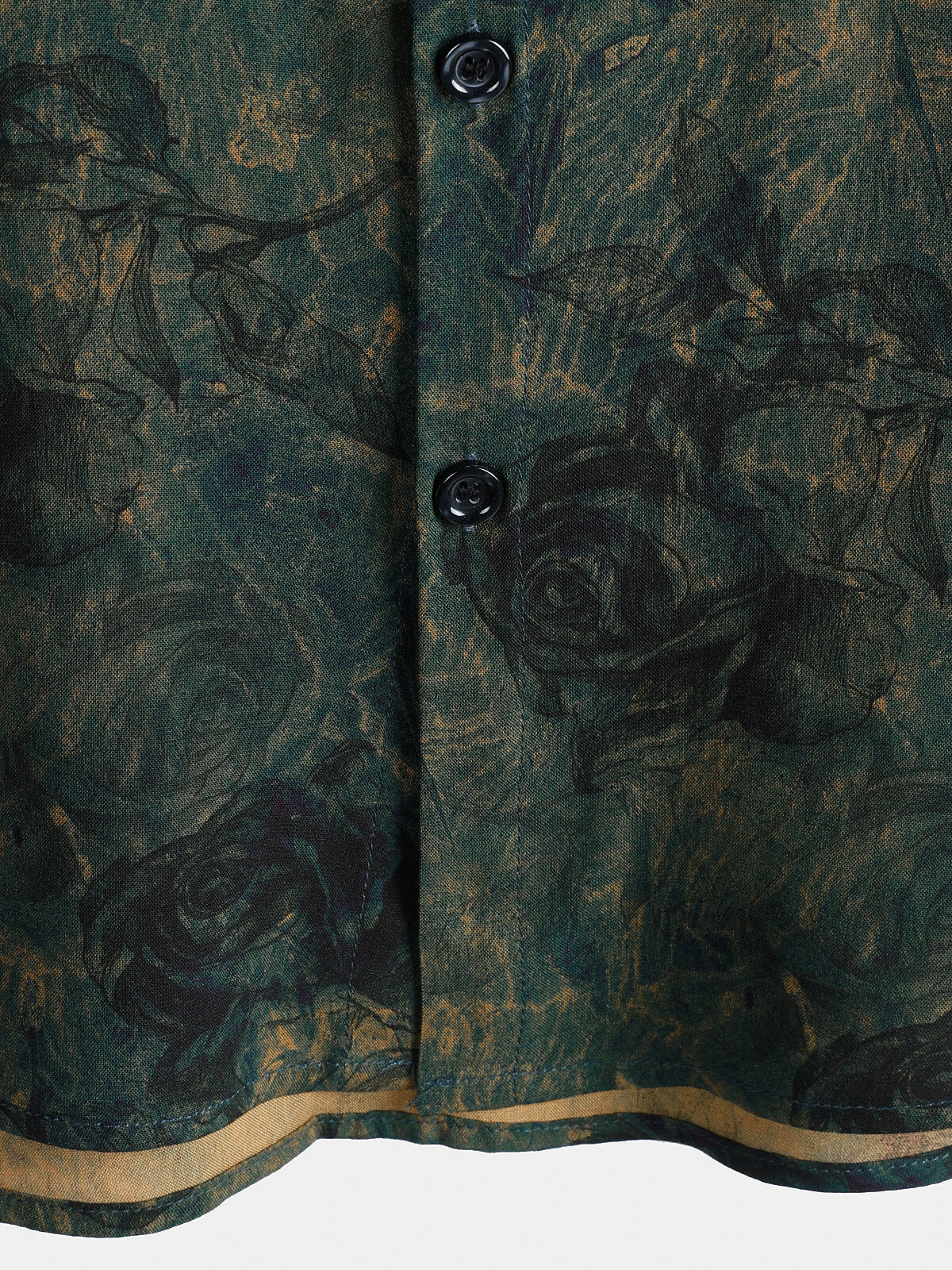 Chemise Homme Rayonne Verte Imprimé Roses Vintage Manches Courtes