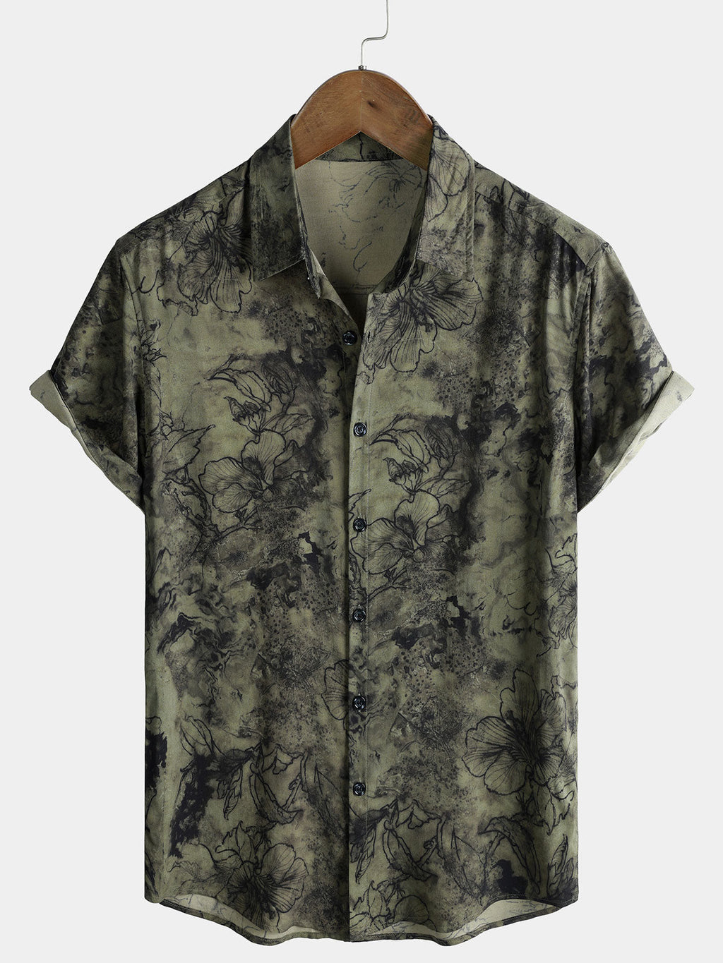 Chemise Homme Manches Courtes Rayon Léger Respirant Style Vintage Vacances