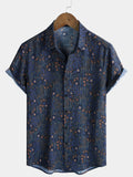 Chemise Homme Vintage Bleue à Imprimé Floral Manches Courtes