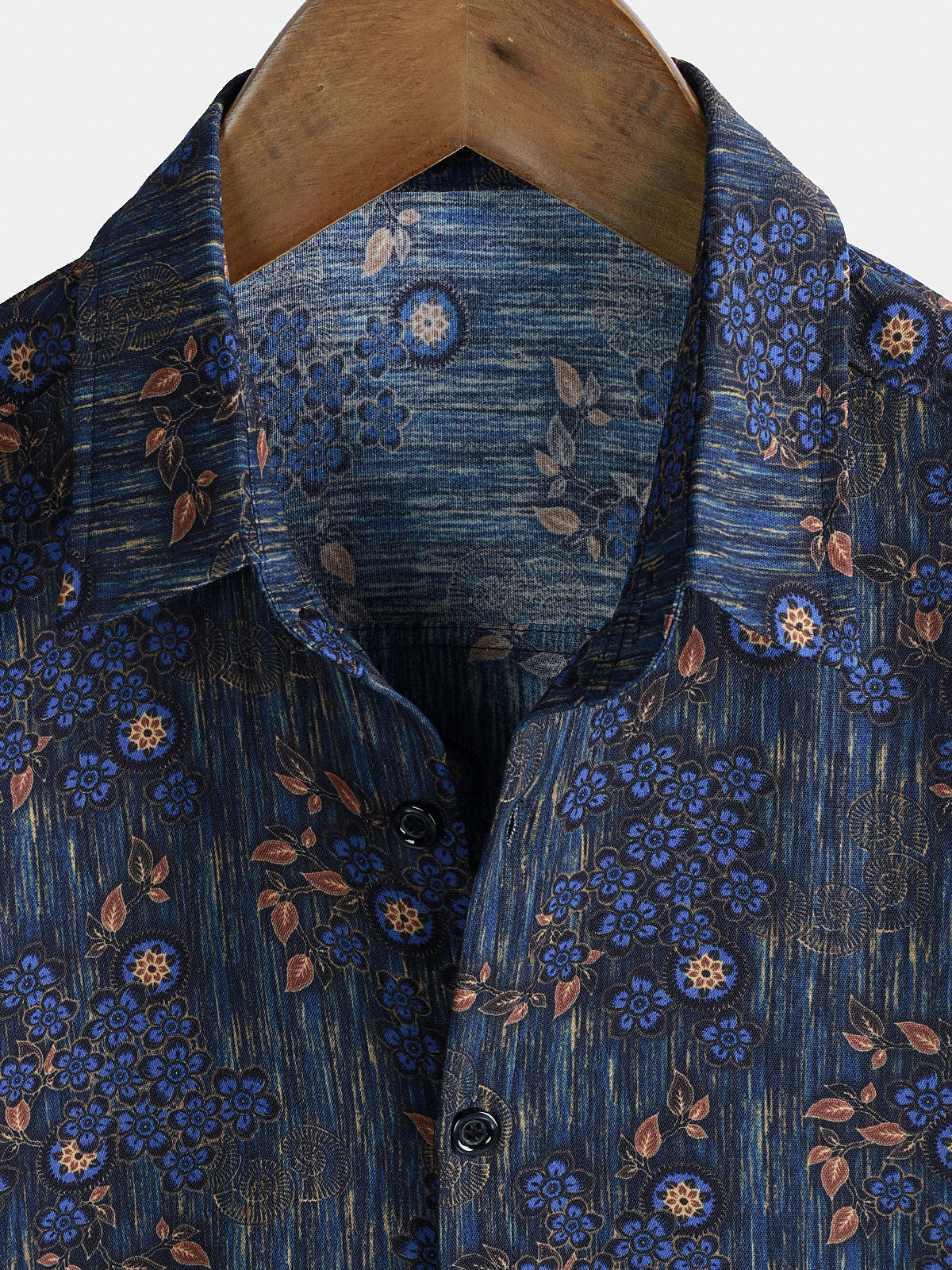 Chemise Homme Vintage Bleue à Imprimé Floral Manches Courtes