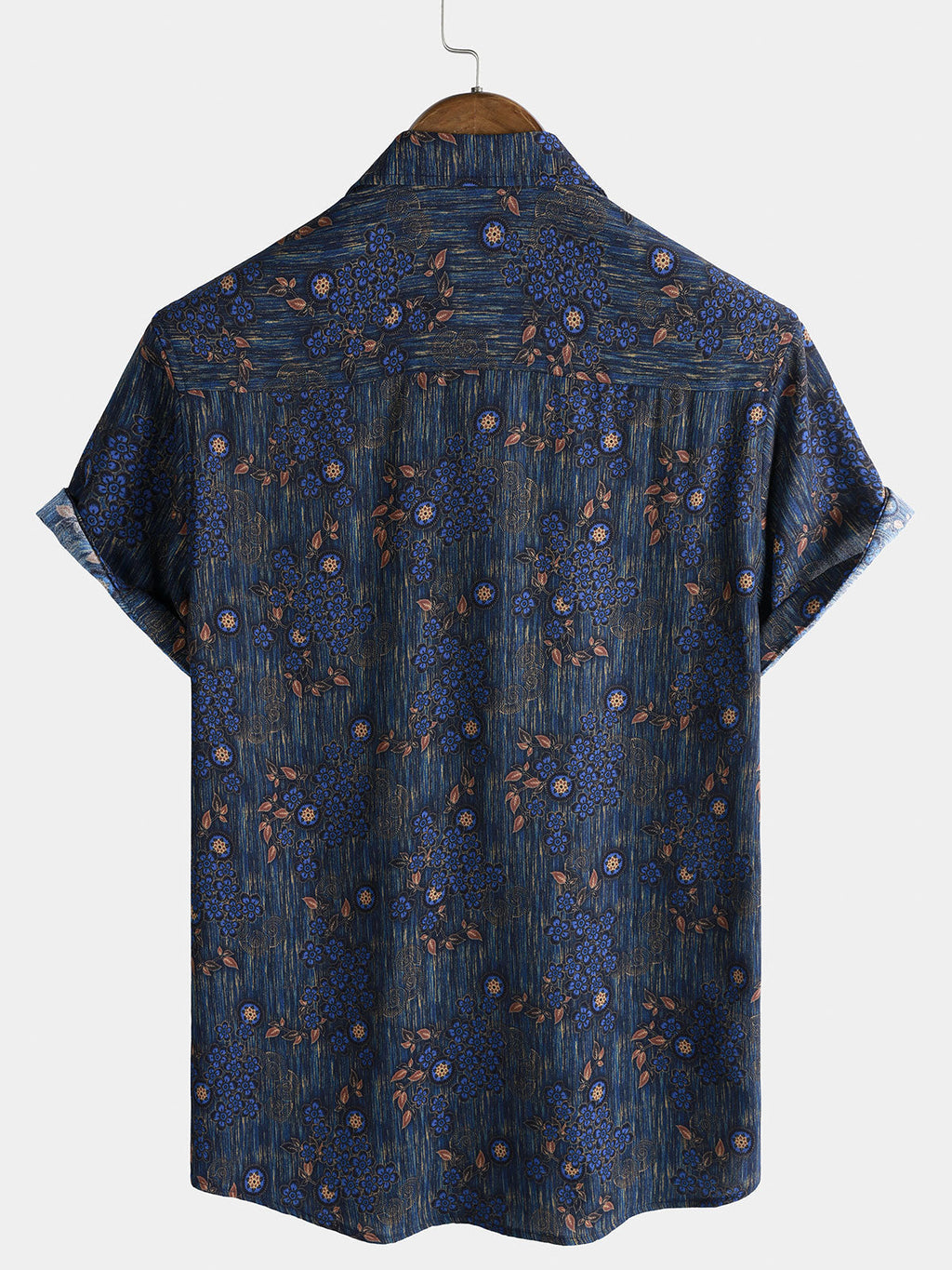 Chemise Homme Vintage Bleue à Imprimé Floral Manches Courtes