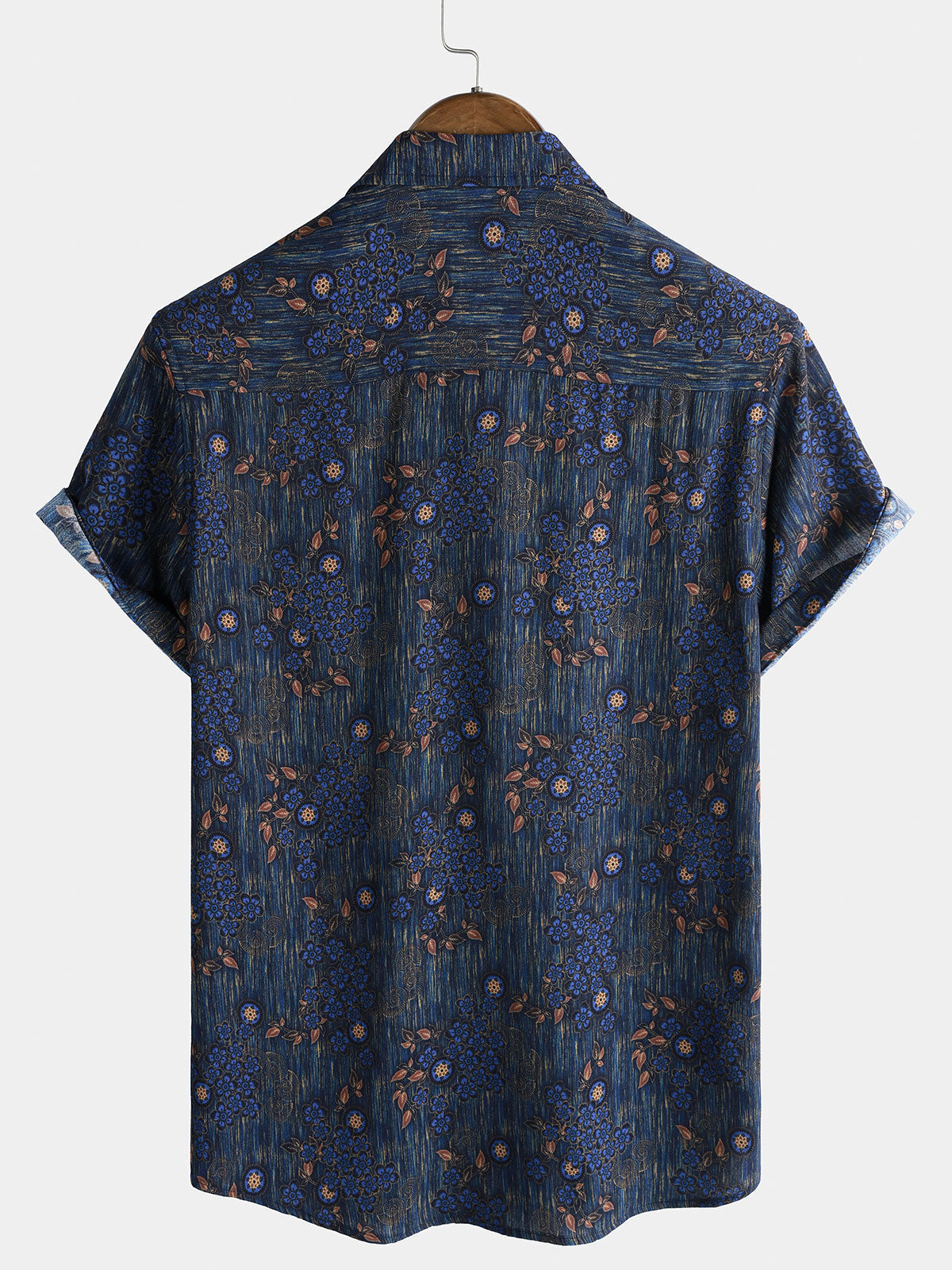 Chemise Homme Vintage Bleue à Imprimé Floral Manches Courtes