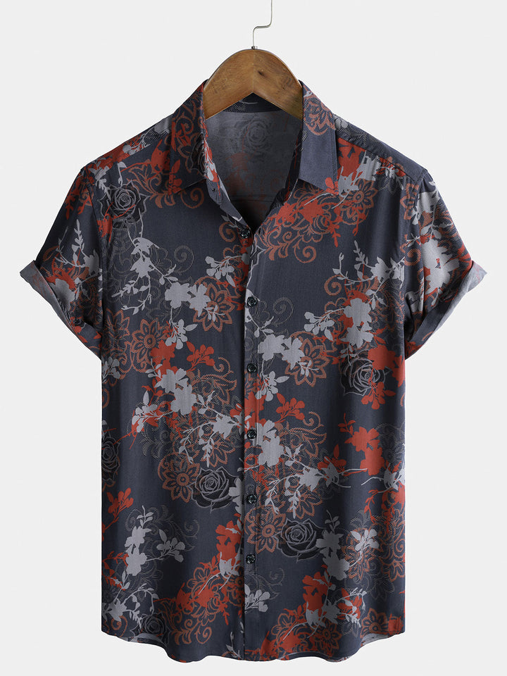 Chemise Homme Manches Courtes Rayon Léger Respirant Style Rétro Voyage Île