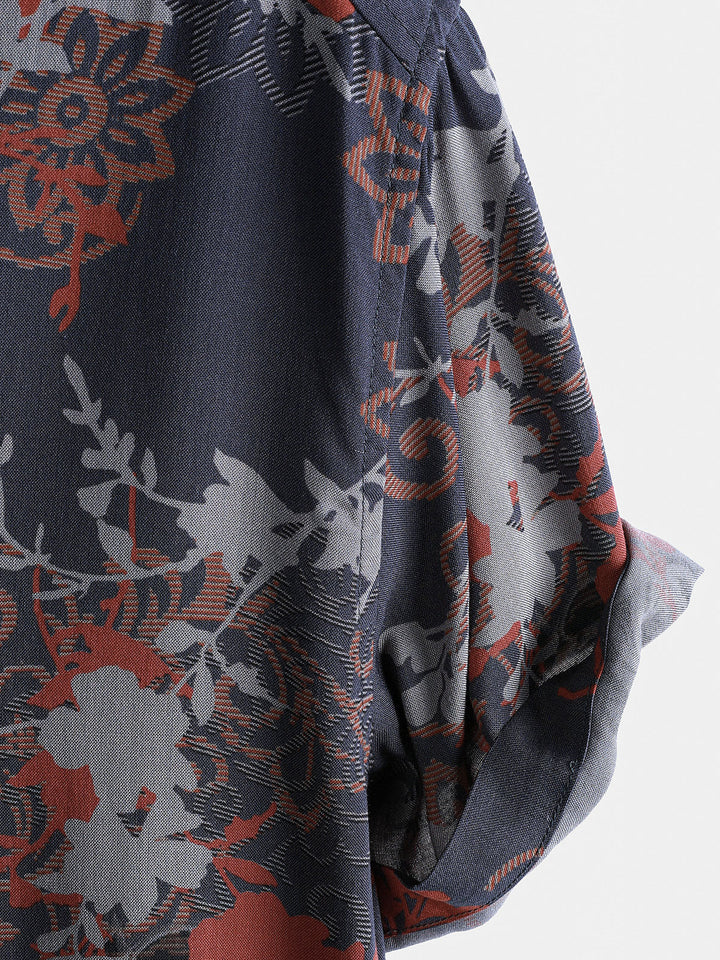 Chemise Homme Manches Courtes Rayon Léger Respirant Style Rétro Voyage Île