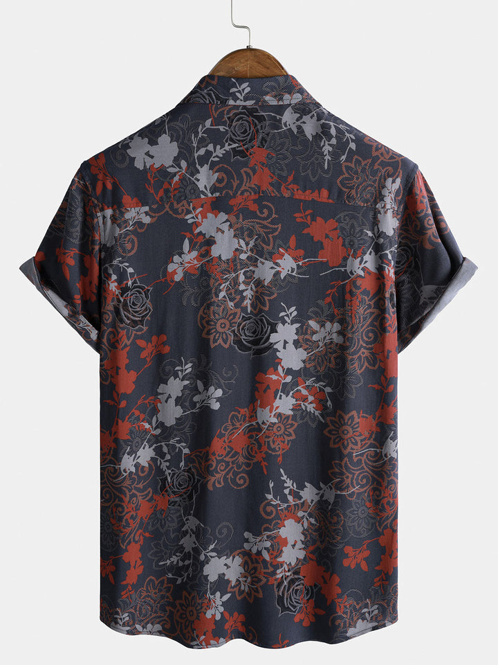 Chemise Homme Manches Courtes Rayon Léger Respirant Style Rétro Voyage Île
