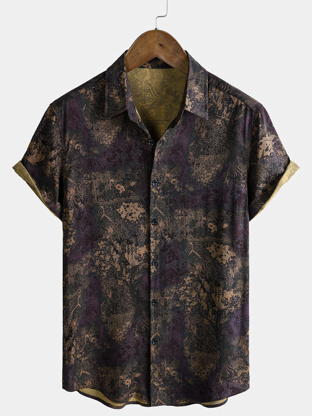 Chemise homme en rayonne à imprimé floral style vintage manches courtes