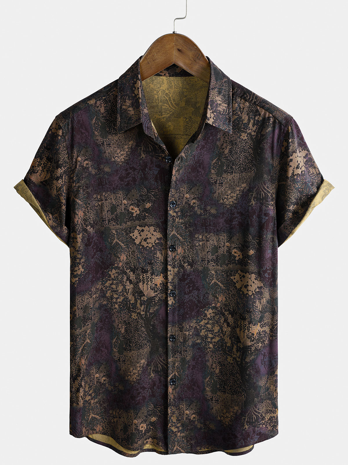 Chemise homme en rayonne à imprimé floral style vintage manches courtes