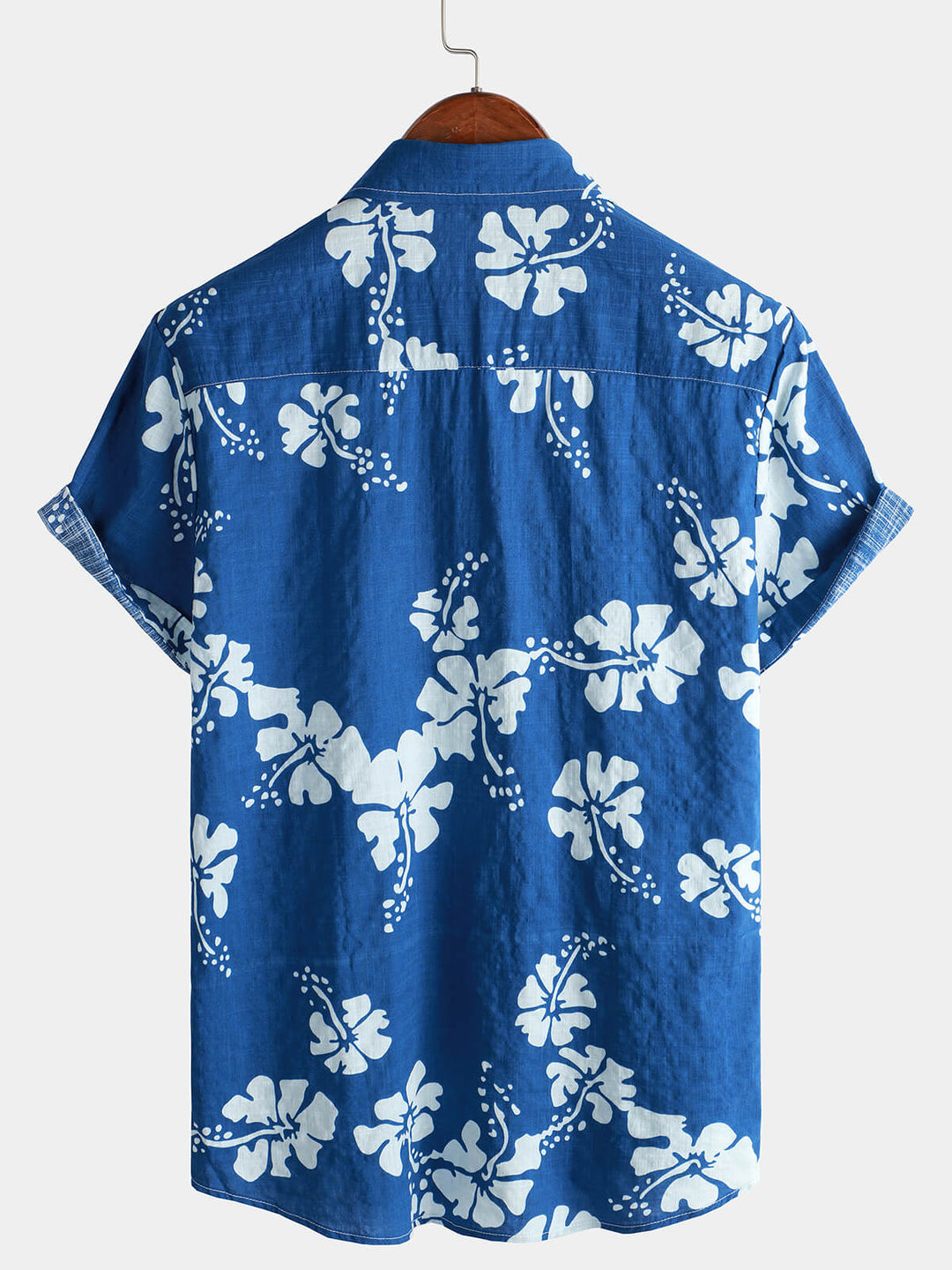 Chemise boutonnée hawaïenne tropicale bleue à manches courtes pour hommes