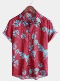 Chemise hawaïenne tropicale à manches courtes pour hommes, boutons floraux rouges, plage