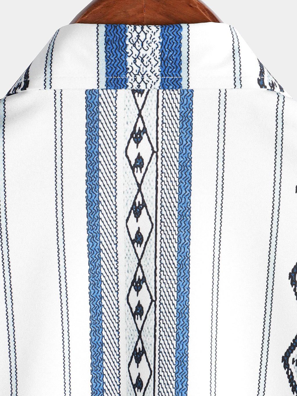 Chemise boutonnée à imprimé aztèque rétro des années 70 à rayures bleues et blanches décontractées pour hommes