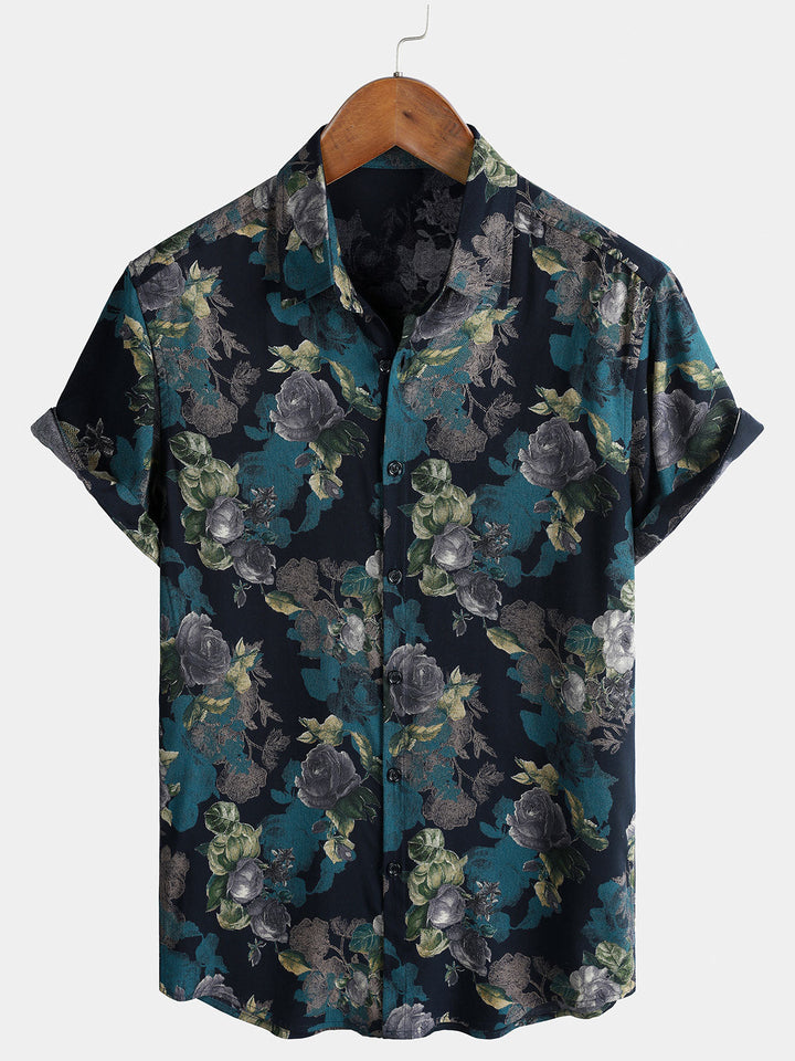 Chemise Homme Retro à Manches Courtes Légère et Respirante Imprimé Floral Vacances Île