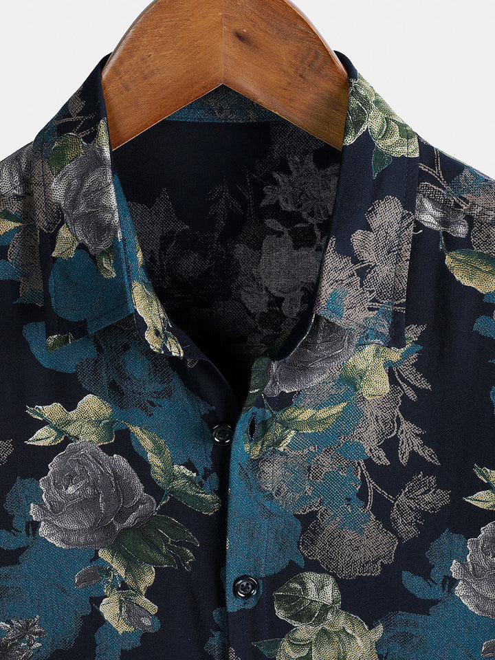 Chemise Homme Retro à Manches Courtes Légère et Respirante Imprimé Floral Vacances Île