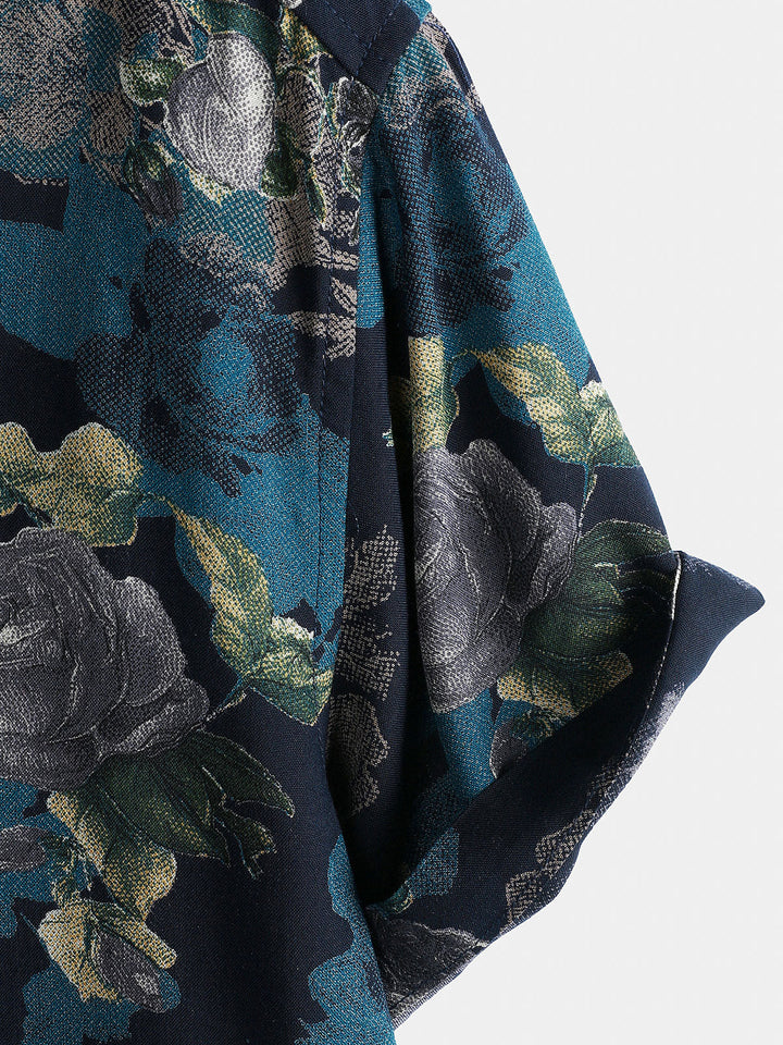 Chemise Homme Retro à Manches Courtes Légère et Respirante Imprimé Floral Vacances Île