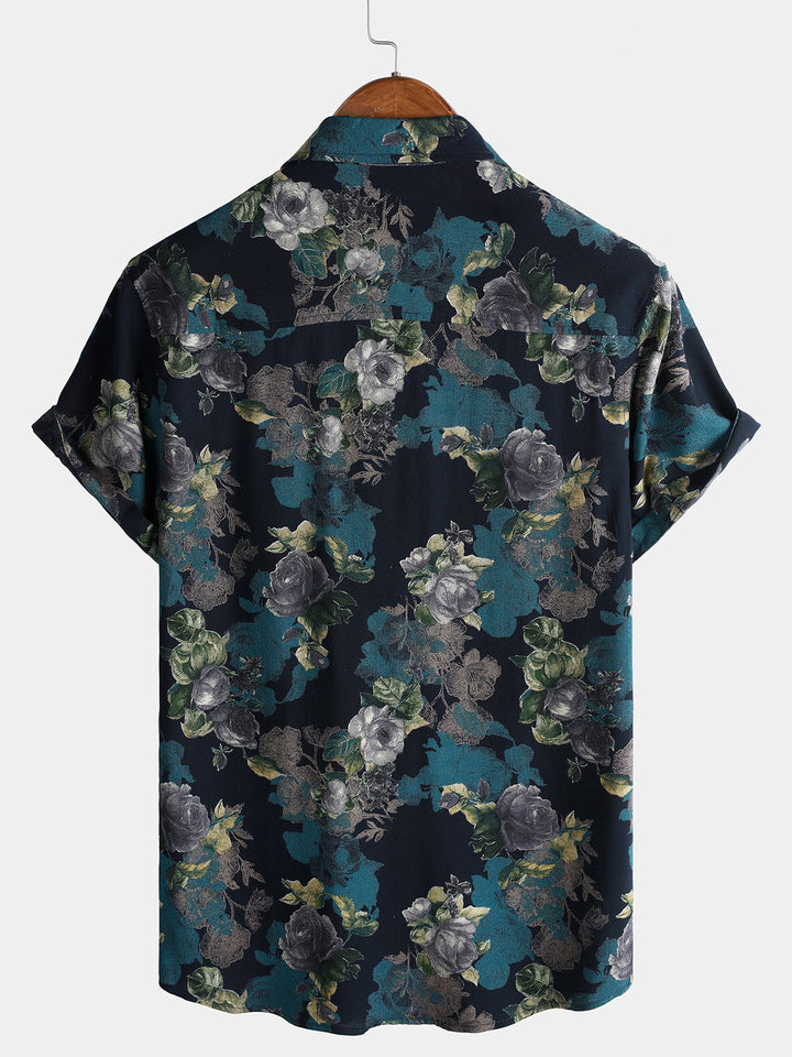 Chemise Homme Retro à Manches Courtes Légère et Respirante Imprimé Floral Vacances Île