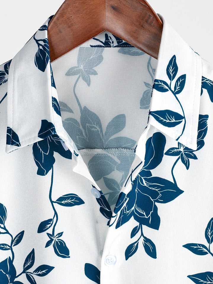 Chemise à manches courtes boutonnée bleue à fleurs pour hommes