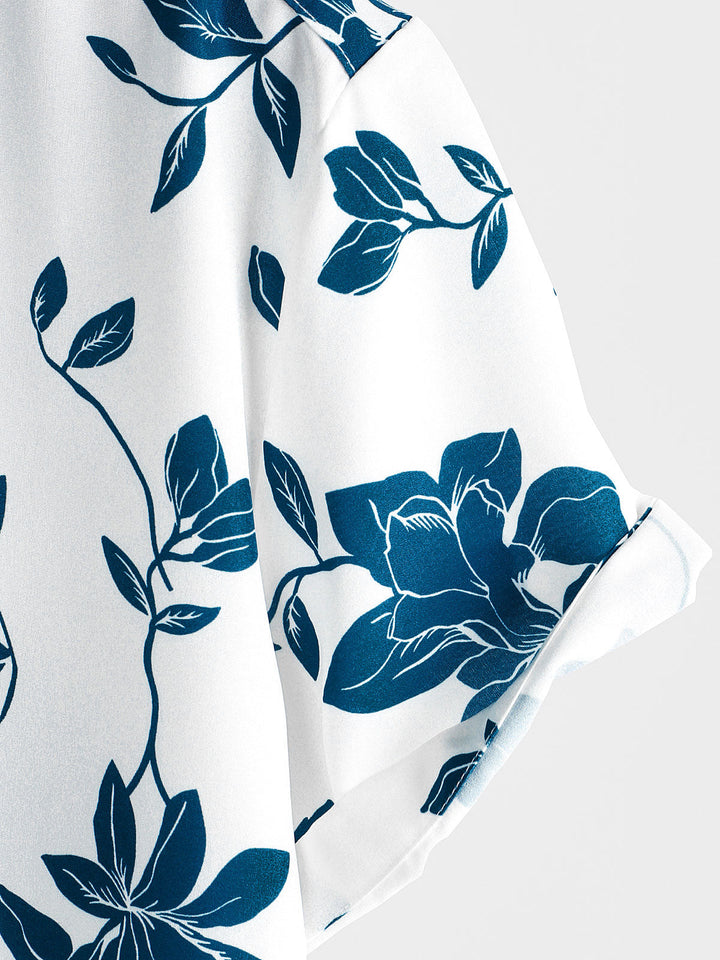 Chemise à manches courtes boutonnée bleue à fleurs pour hommes