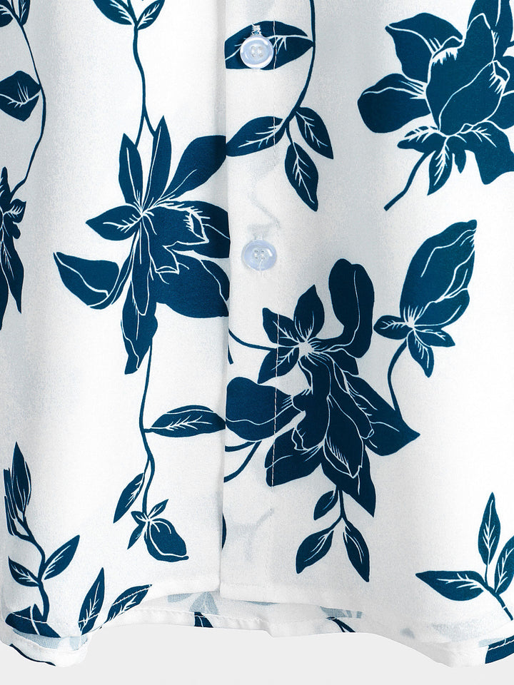 Chemise à manches courtes boutonnée bleue à fleurs pour hommes