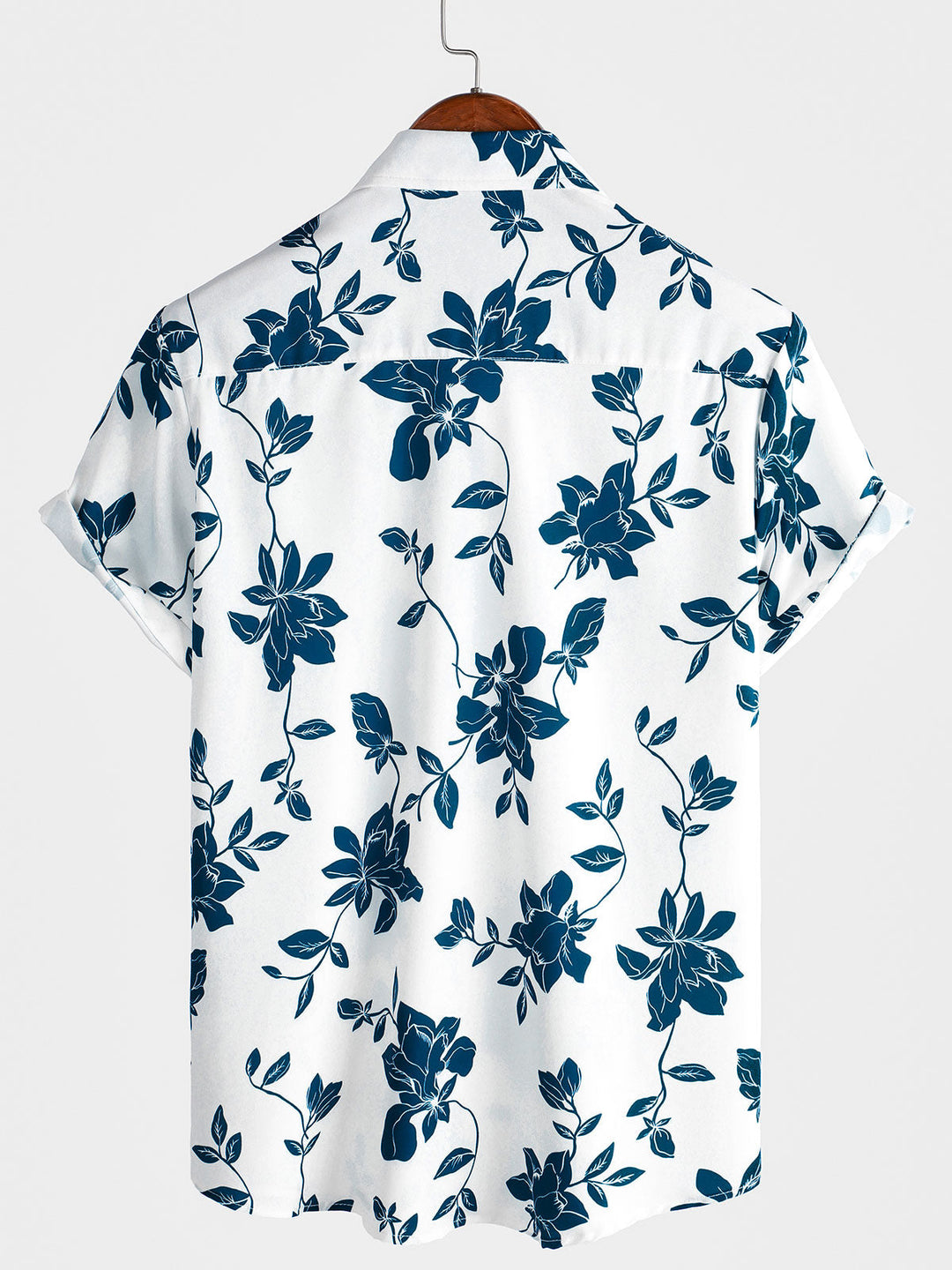 Chemise à manches courtes boutonnée bleue à fleurs pour hommes