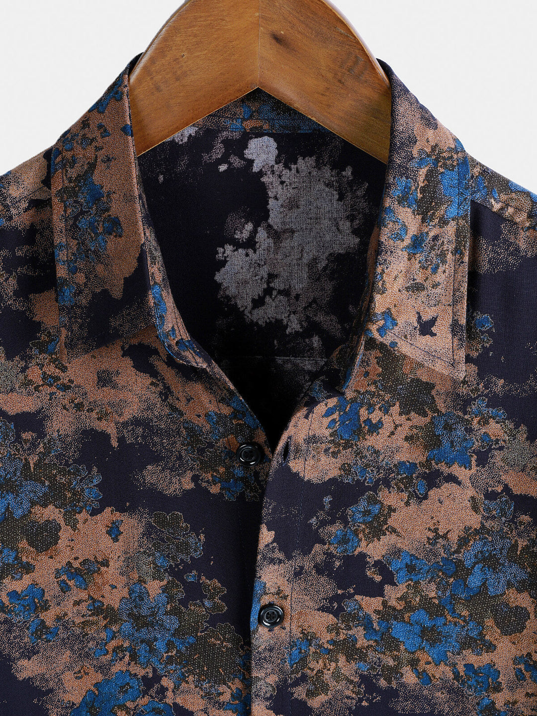 Chemise Homme Rayonne Bleu Marine Imprimé Floral Abstrait Décontractée Manches Courtes