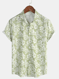 Chemise à manches courtes boutonnée à fleurs d'été en coton vert hawaïen pour hommes