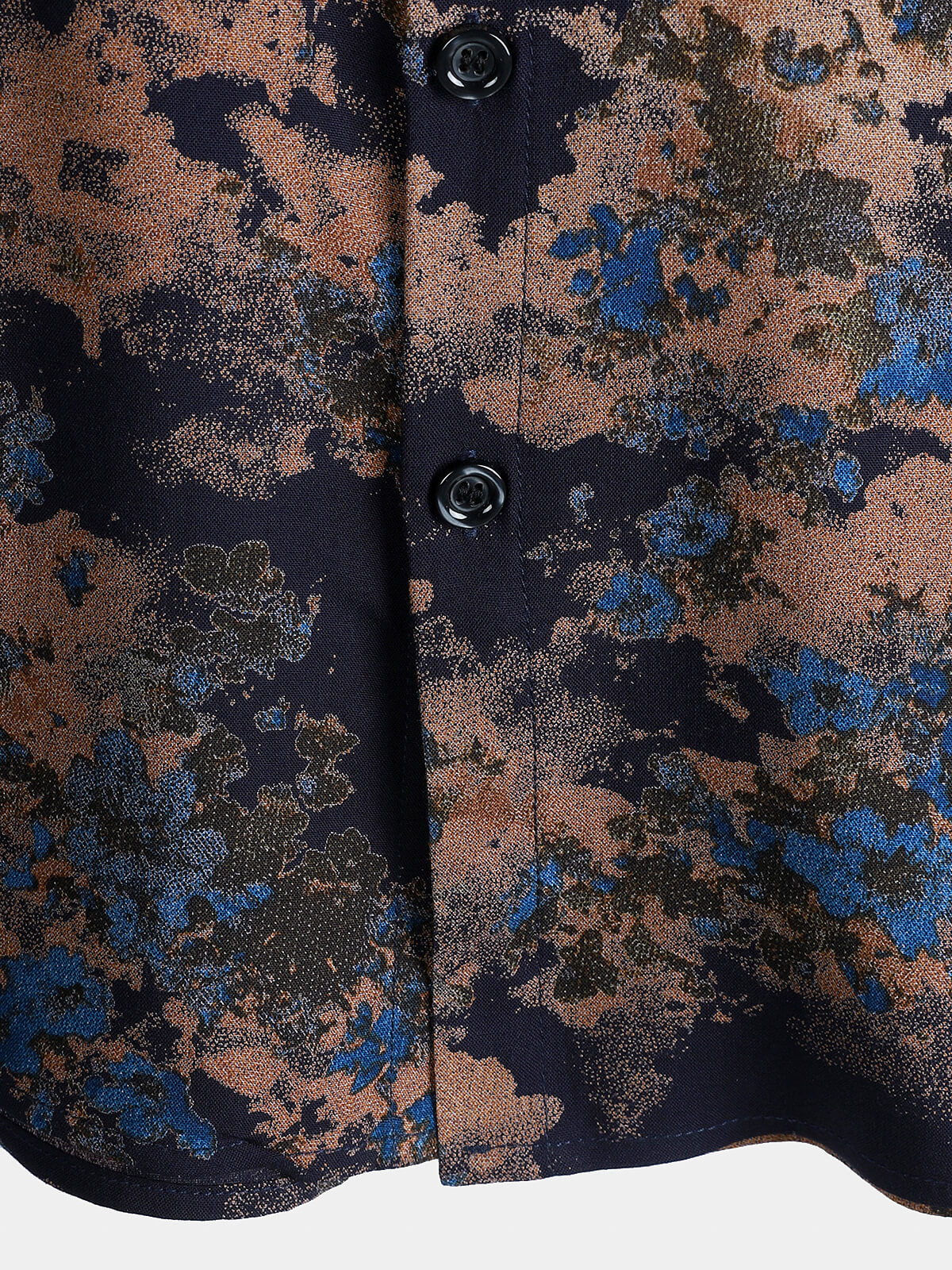 Chemise Homme Rayonne Bleu Marine Imprimé Floral Abstrait Décontractée Manches Courtes