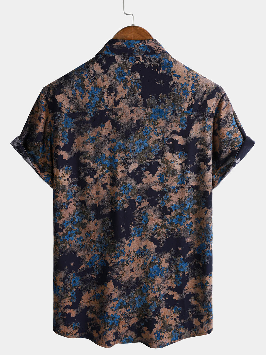 Chemise Homme Rayonne Bleu Marine Imprimé Floral Abstrait Décontractée Manches Courtes