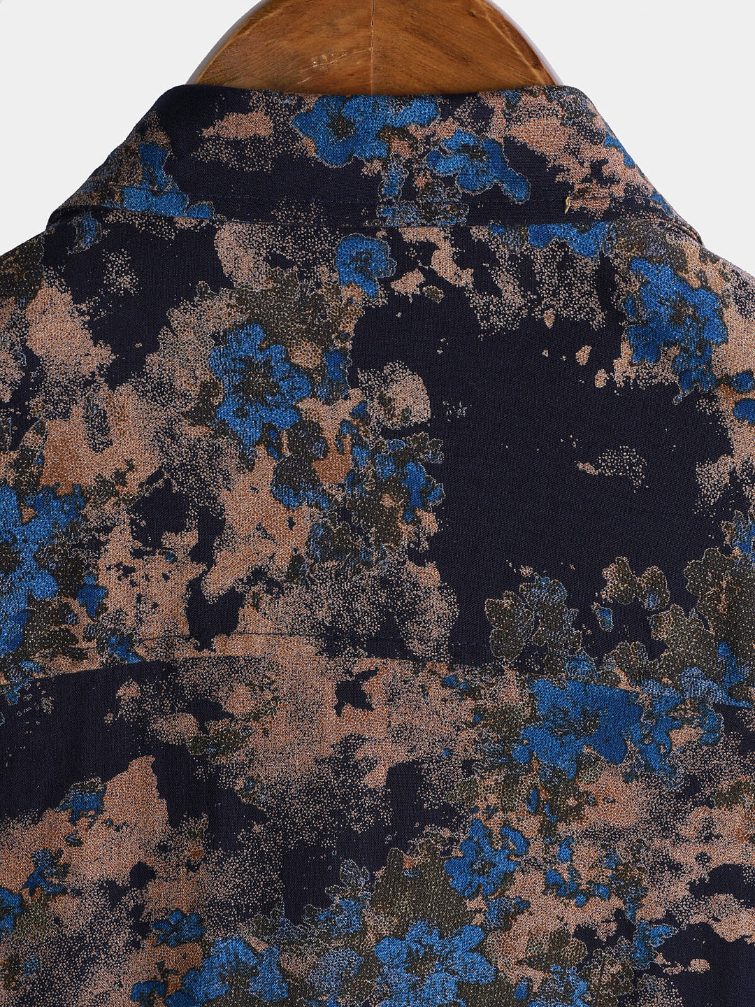 Chemise Homme Rayonne Bleu Marine Imprimé Floral Abstrait Décontractée Manches Courtes