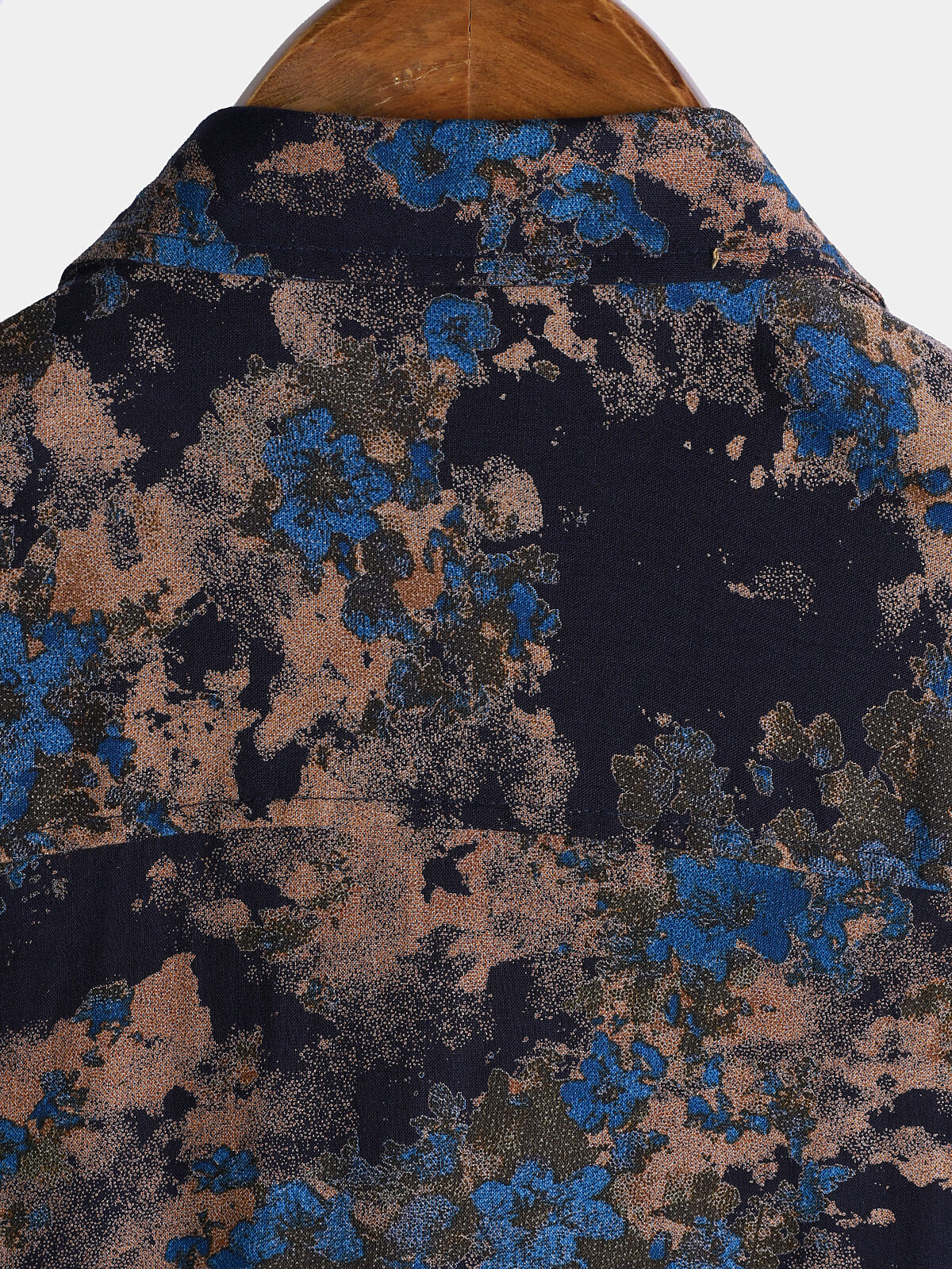 Chemise Homme Rayonne Bleu Marine Imprimé Floral Abstrait Décontractée Manches Courtes