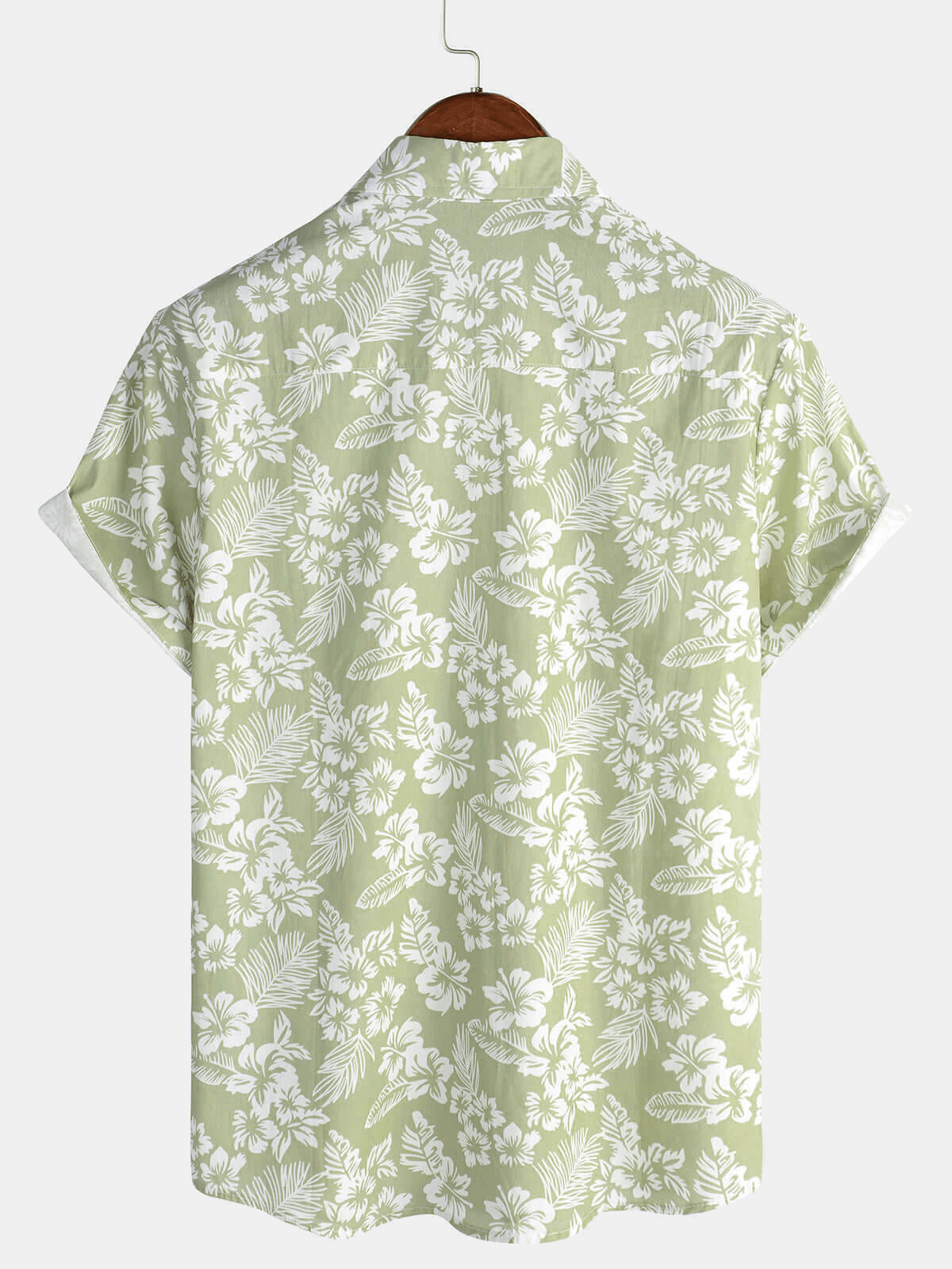 Chemise à manches courtes boutonnée à fleurs d'été en coton vert hawaïen pour hommes