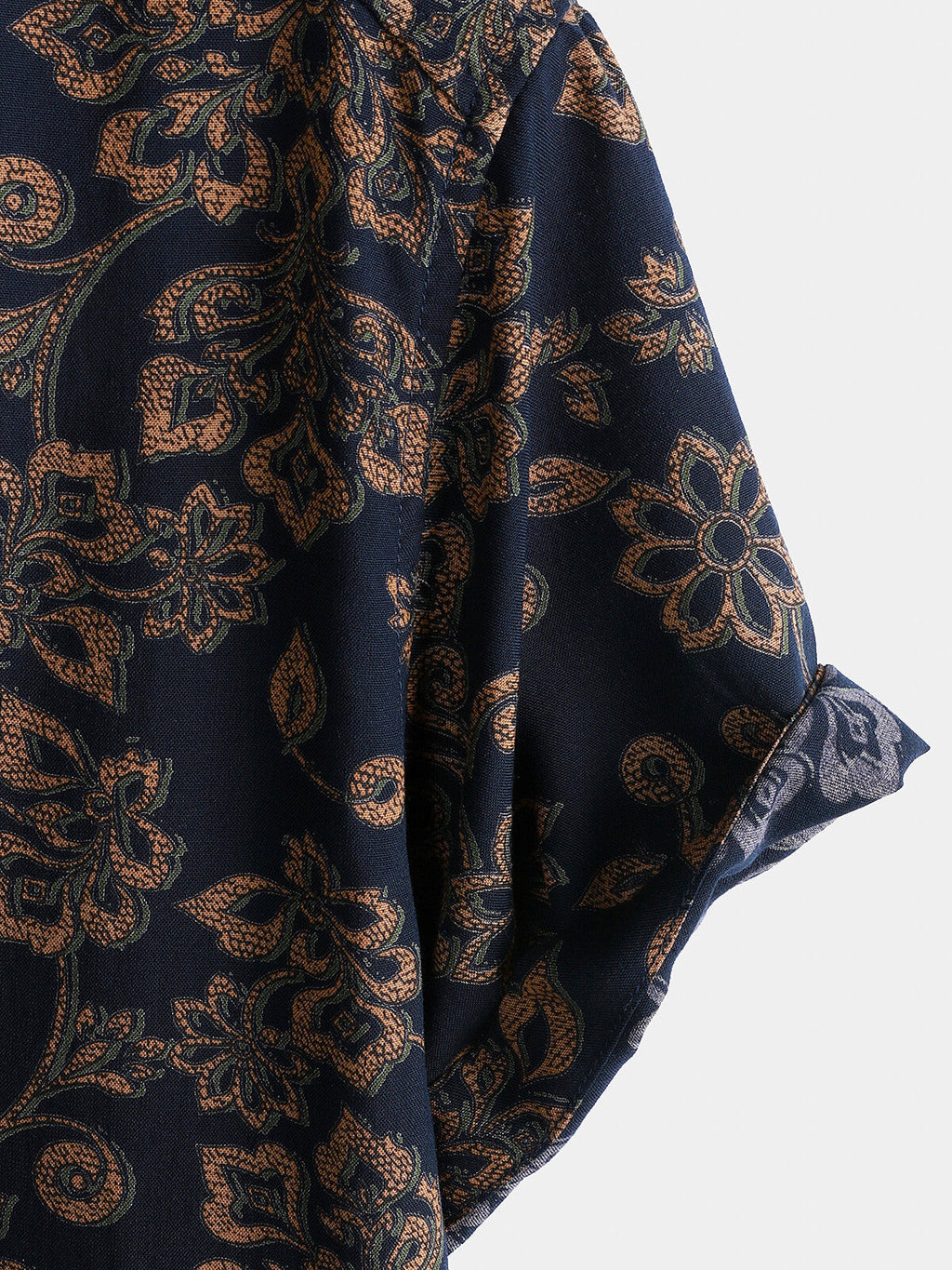 Chemise Homme à Manches Courtes en Rayonne avec Imprimé Paisley Bleu Marine Style Rétro Bohème