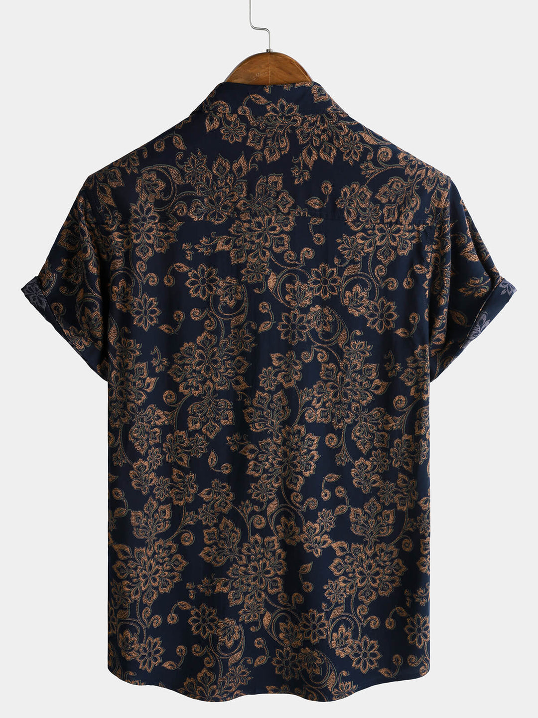 Chemise Homme à Manches Courtes en Rayonne avec Imprimé Paisley Bleu Marine Style Rétro Bohème